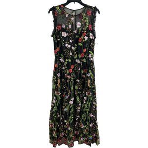 Aqua Womens Mesh Inset Floral Embroidered Evening Dress Gown Size 4 NWT MIDI
